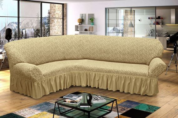 Жакардовий чохол на кутовий диван зі спідницею | Зображення 6