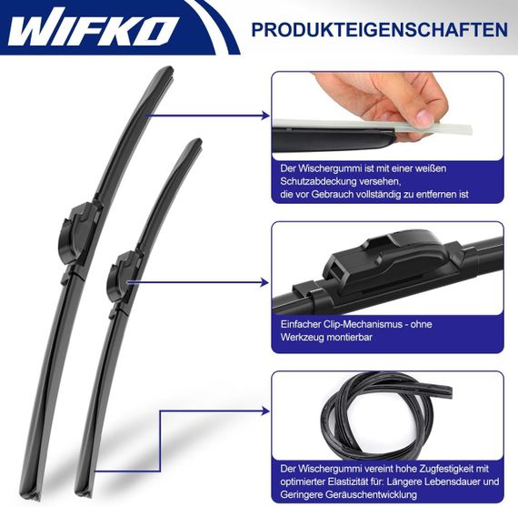 Щітки склоочисника Wifko для Toyota Yaris MK3 2012–2019, передні + задні, комплект всесезонних двірників | Зображення 1