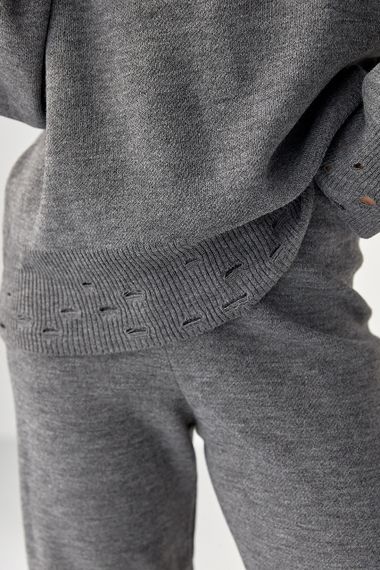 Трикотажний костюм з рваним ефектом - сірий цвет, ONE SIZE (є розміри) | Зображення 3