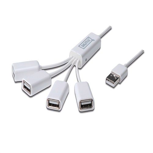 Концентратор DIGITUS  4 порта, &quot;Паук&quot; , USB 2.0, пассивный, White (DA-70216)
