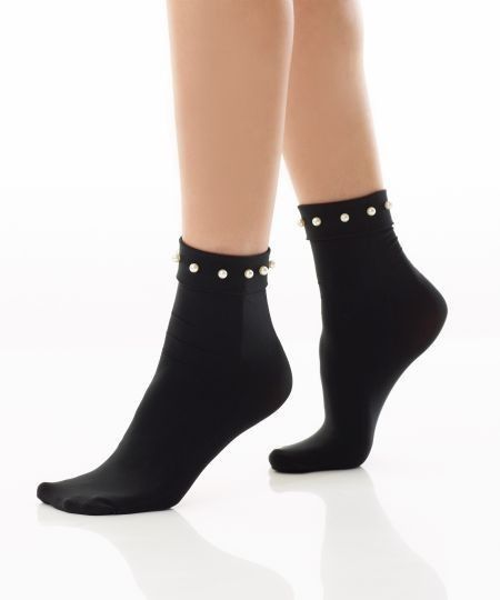 Носки женские черные  с жемчужинами Omero PERLE Calzino, Italy | Зображення 1
