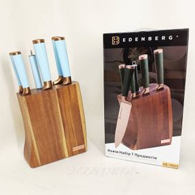 Набір кухонних ножів Edenberg EB-11029 із дерев'яною підставкою 7 предметів Blue