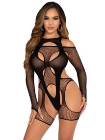 Бодістокінг Leg Avenue Fishnet Garter Harness and Teddy One Size Black sexstyle