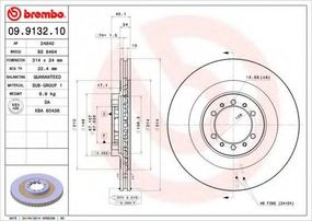 Диск гальмівний MITSUBISHI PAJERO SPORTS передн. (вир-во BREMBO) BREMBO 09913210 на MITSUBISHI G-WAGON (K90)