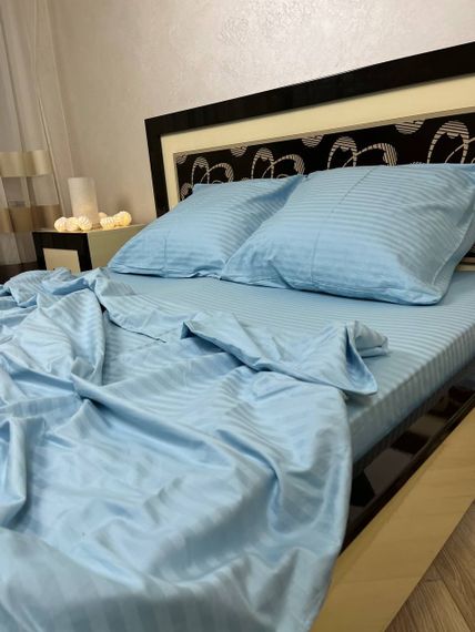 Постільна білизна Страйп сатин Soft двоспальне 180х220 см блакитна | Зображення 1