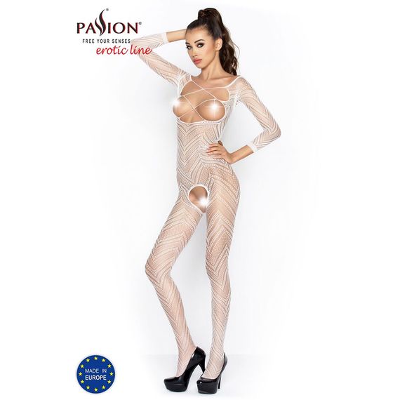 Бодістокінг Passion BS040 white, комбінезон з відкритими грудьми | Зображення 1