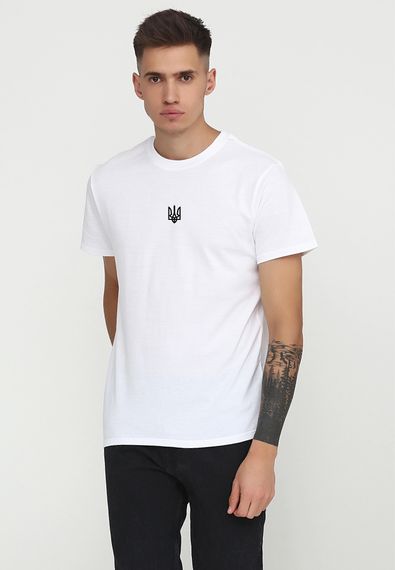 Футболка чоловіча біла з принтом "Тризуб чорний", XL