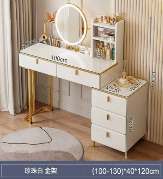 Стіл (STL-MD 107) (Білий, макіяж з кругл. LED дзерк. та тумбою) (В120/Ш140/Г40)