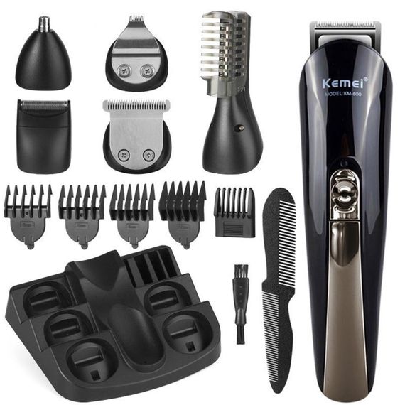Машинка для стрижки волосся 11в1 Kemei KM 600 з насадками / Тример чоловічий для бороди з підставкою