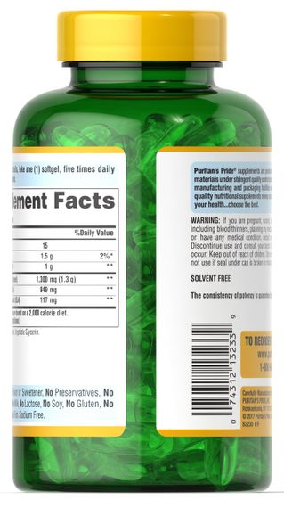 Олія вечірньої примули з ГЛК, Evening Primrose Oil, Puritan's Pride, 1300 мг, 120 гелевих капсул | Зображення 1