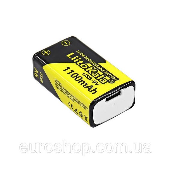 Аккумулятор крона LiitoKala Li-Ion 9V 1100mAh USB type-C, 6F22 | Зображення 1
