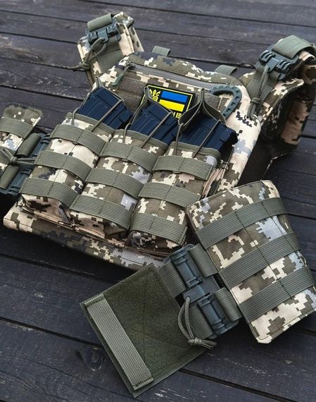 Комплект плитоноска швидкого скидання+  тройний підсумкок та напашник  піксель | Зображення 6