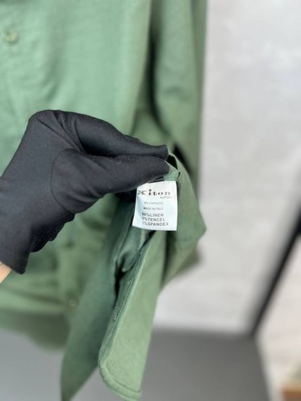 Сорочка з капюшоном Kiton зелена лляна  p048 | Зображення 4