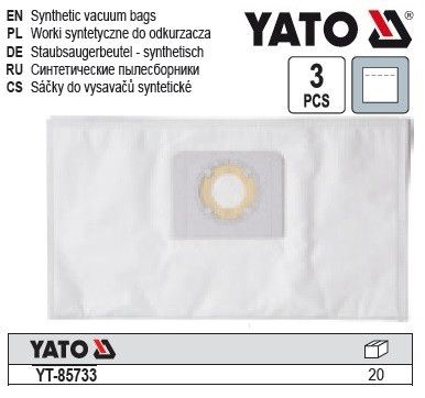 Мішки для порохотяга 78874 YATO Польша : 20 л, з синтетичного волокна, 3 шт. YT-85733 | Зображення 1