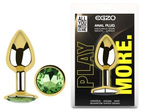 Анальна пробка з кристалом EGZO - Gold Round Plug Green size S Sex Aura