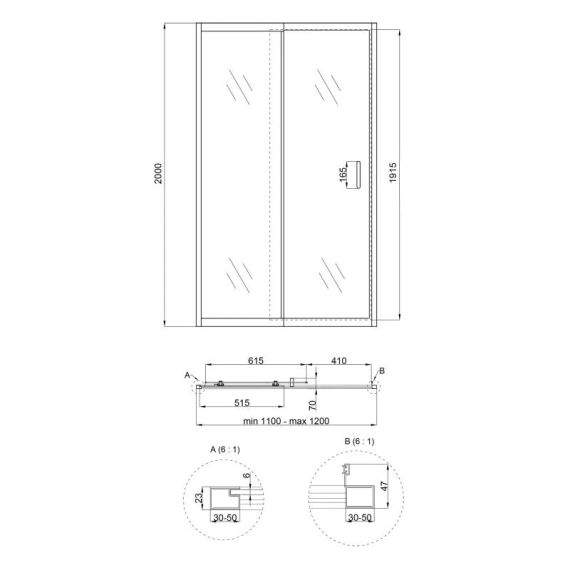 Душевая дверь в нишу Qtap Taurus CRM201-11.C6 110-120x200 см, стекло Clear 6 мм, покрытие CalcLess | Зображення 1