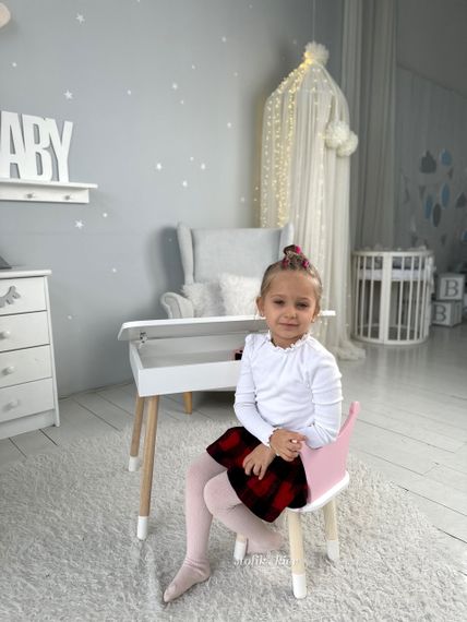 Дитячий столик білий і стільчик корона рожева. Столик із нішею для олівців і розмальовок | Зображення 3