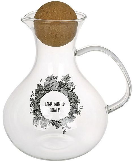 Графін скляний "Rauma. Flowers" 1700мл з круглою пробкою (глечик)