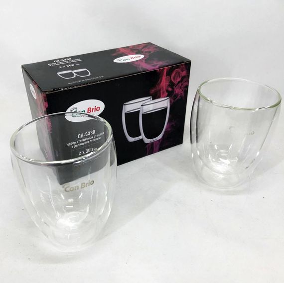 Кружки для кофе двойные Con Brio CB-8330-2 300 мл 2 шт, Двойные стеклянные чайные чашки OG-82 | Зображення 4