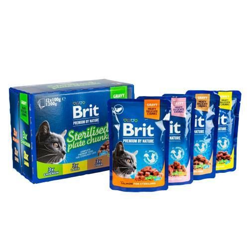 Влажный корм Brit Premium Cat Набор паучей семейная тарелка для стерилизованных кошек, ассорти 4 вкуса, 100 г | Зображення 4
