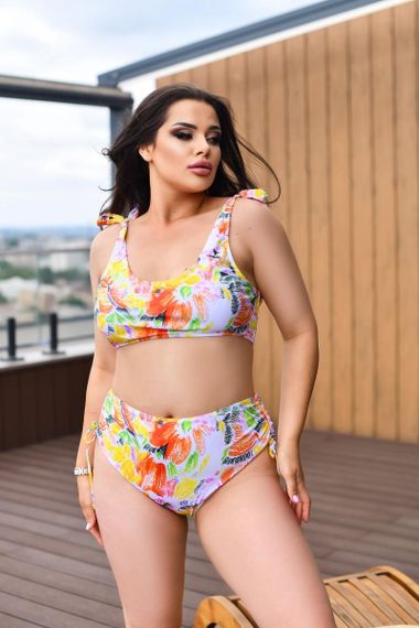 Роздільний яскравий купальник Plus Size знімними чашками та високими плавками | Зображення 5