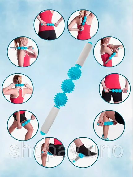 Ролик масажний для йоги масажер для спини валик для фітнесу Massage stick AND 5284 (Кульки 3 шт)
