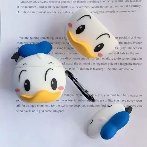 Силіконовий футляр Disney series для навушників AirPods 1/2 + карабін Дональд Дак/Бело-голубой | Зображення 1
