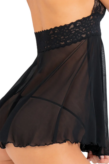 ПЕНЮАР 2PC LACE & MESH HALTER BABYDOLL & G-STRING SET BLACK, S | Зображення 4