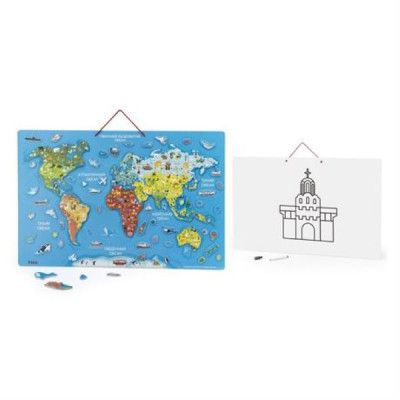 Пазл Viga Toys магнитный Карта мира с маркерной доской, на украинском языке (44508) | Зображення 2