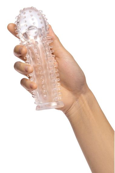 Насадка на пеніс із рельєфом Size-Up з 3 кільцями, прозора, 15.5 см Sex Aura | Зображення 4