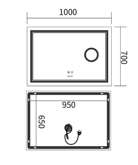 Дзеркало Mixxus Premium QUADRO MR20-100x70 (LED Touch, Anti-fog, лінза) (MP6622) | Зображення 1