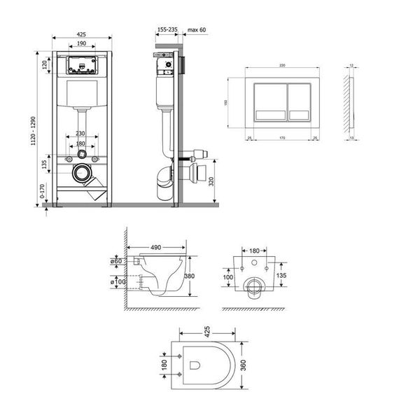 Готовое решение Qtap для ванной комнаты: подвесной унитаз Taurus Ultra Quiet 485×360×350 + комплект инсталляции Nest 4 в 1 | Зображення 1