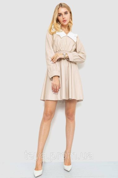 Плаття ошатне з екошкіри колір бежевий розмір M FA_007888 | Зображення 1