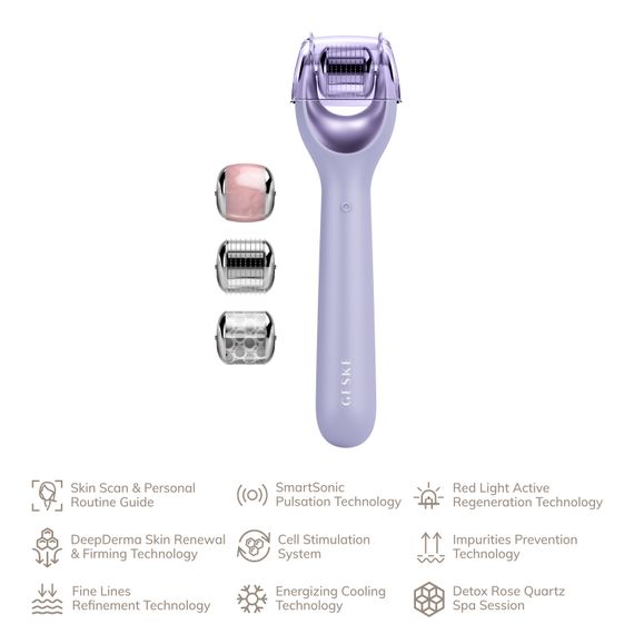 Електронний ролер для обличчя з мікроголками GESKE MicroNeedle Face Roller 9в1 purple | Зображення 1