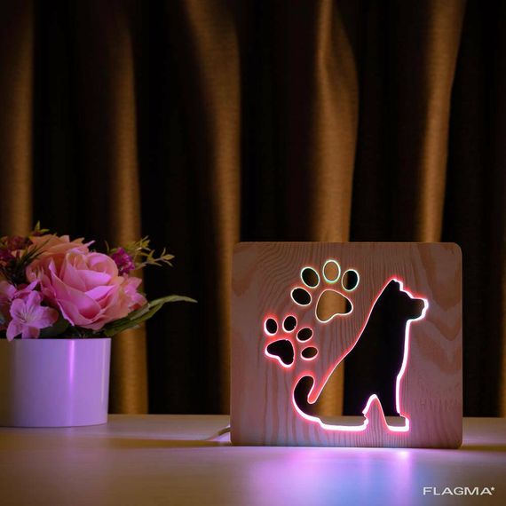 Светильник ночник ArtEco Light из дерева LED "Собака и следы" с пультом и регулировкой... | Зображення 4