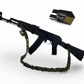 Ремінь одно/двоточковий з гумовим джгутом та карабіном мультикам / олива