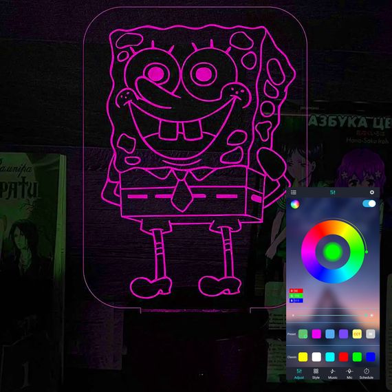 Акриловий світильник-нічник керування з телефона Губка Боб tty-n000729
