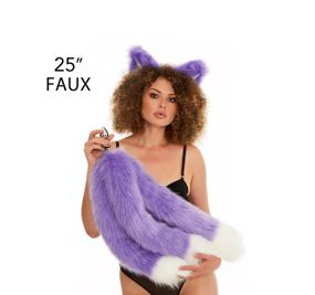 Анальний потрійний хутряний хвіст без пробки, Фіолетовий з білим кінчиком, OKOVA 60 см. Sex Aura