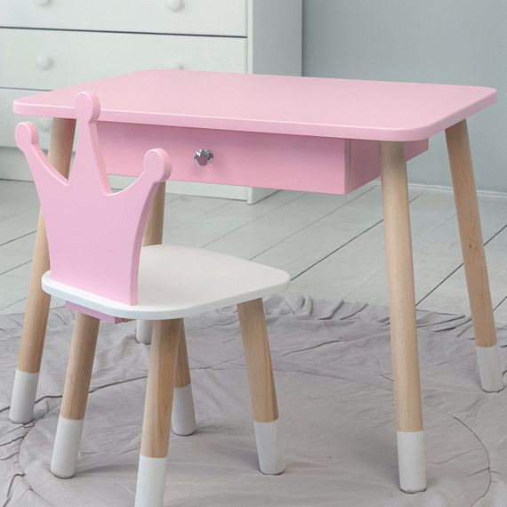 Дитячий столик і стільчиккорона  рожевий. Столик із шухлядою для олівців і розмальовок | Зображення 5