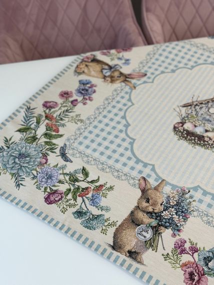 Скатертина гобеленова BLUE BUNNIES Limaso, 97х100, Квадратна, Великодній, Без люрексу, 40% поліестер, 60% бавовна, Гобелен | Зображення 4