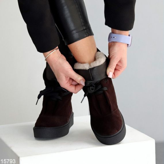 Дизайнерські зимові Шоколадні високі черевики натуральна замша | Зображення 7