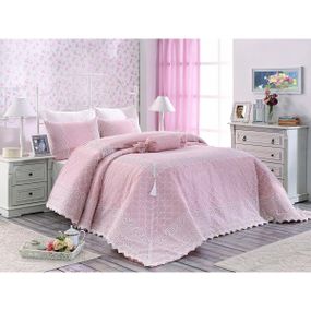 Покрывало c кружевом 270х265 см розовое Yagmur Evelina Arya AR-TR1006886-pink