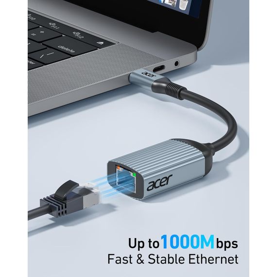 Адаптер Acer USB C - Ethernet, преобразователь RJ45 - Type C Ethernet (совместим с Thunderbolt 3/4), алюминиев | Зображення 2