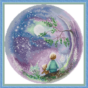 Набір для вишивання за нанесеною на канву схемою "Looking up at the moon". AIDA 14CT printed 34*34 см