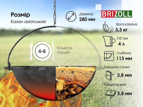 Казан чавунний азійський без кришки Brizoll (Бризол) 4 л (KA04) | Зображення 5