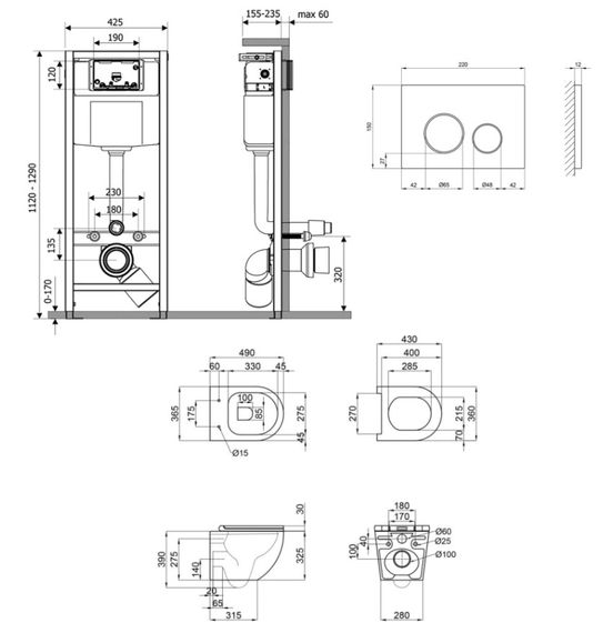 Набір Qtap Nest 4 в 1 підвісний унітаз Robin Ultra Quiet 490x365x325 + комплект інсталяції QT1333046EUQW45145 | Зображення 1