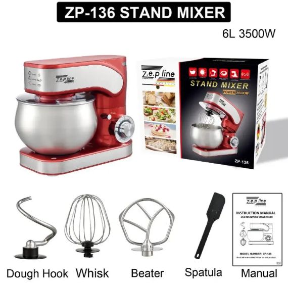 Кухонний тістоміс міксер 4в1 3500 Вт на 6 літрів Zepline з нержавіючої сталі ZP-136 | Зображення 4