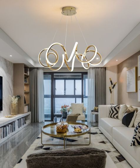 Люстра світлодіодна підвісна LED світильник для квартири на стелю лед 27498 Золото 30-180х55х55 см. | Зображення 7