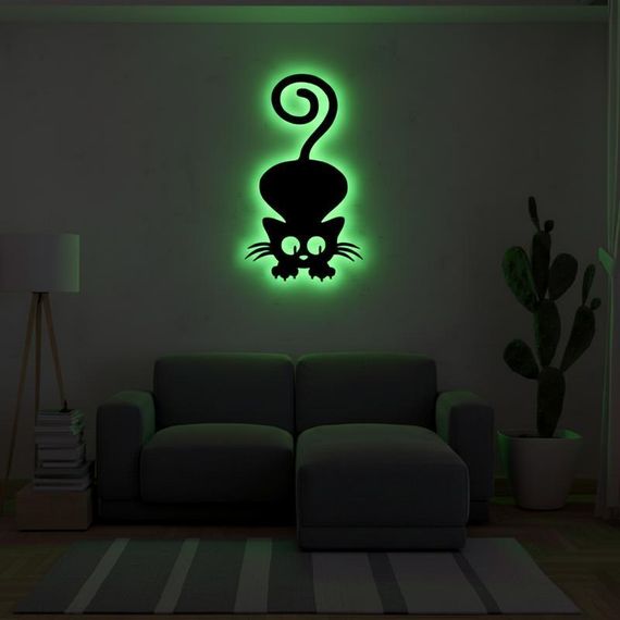 Панно декоративная картина на стену Игривый кот LED подсветка 450х255 acr-p000121 | Зображення 3