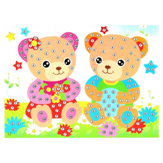 Дитяча мозаїка за номерами "Ведмежата" 13-126-5 різнокольорові камінчики